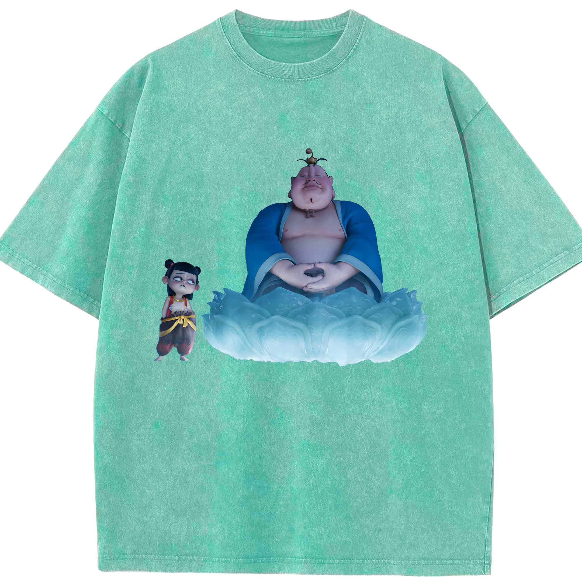 （画像用） Ne Zha 2 ナタ 魔童の大暴れ 綿100% ヴィンテージ風 半袖Tシャツ（フロントプリント）